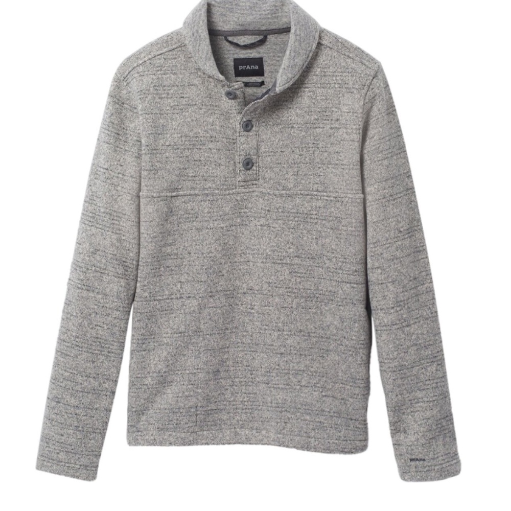 prAna Men's Tri Thermal Threads Henley, Medium Heather Gray